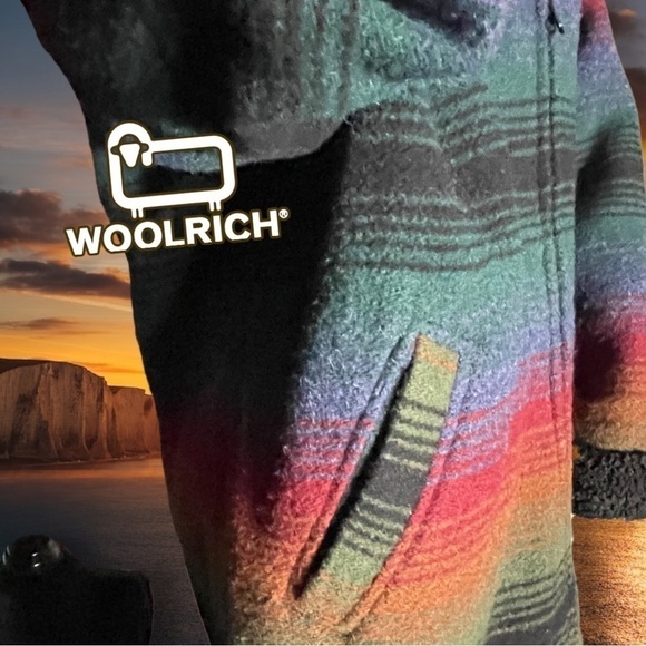 VINTAGE Woolrich Multi Ombre 17165 Rainbow Wool Barn Coat Size Medium - Picture 10 of 16